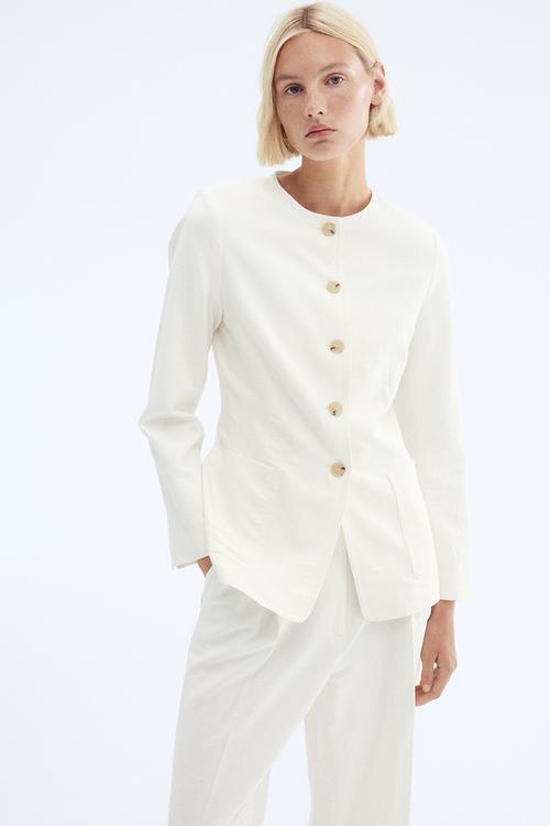 Linen-blend blazer - cream