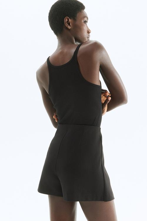 Button-front skort - black