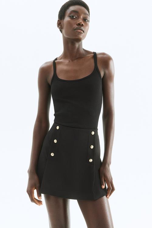 Button-front skort - black