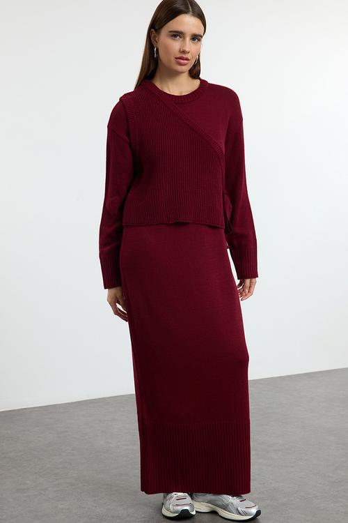 Knitwear Cardigan and Gown Set - Bordeaux