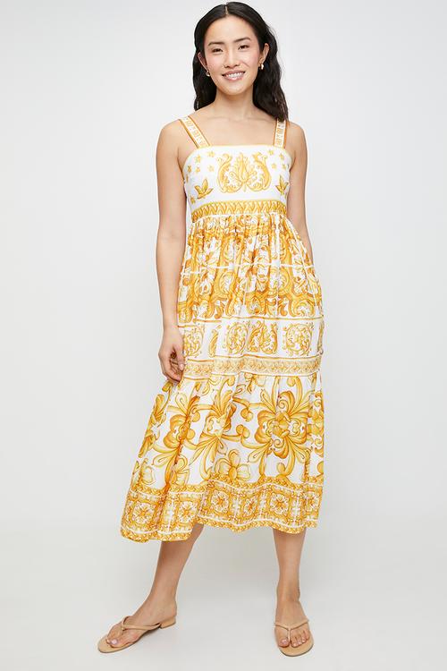 Strappy border print boobtube dress - yellow