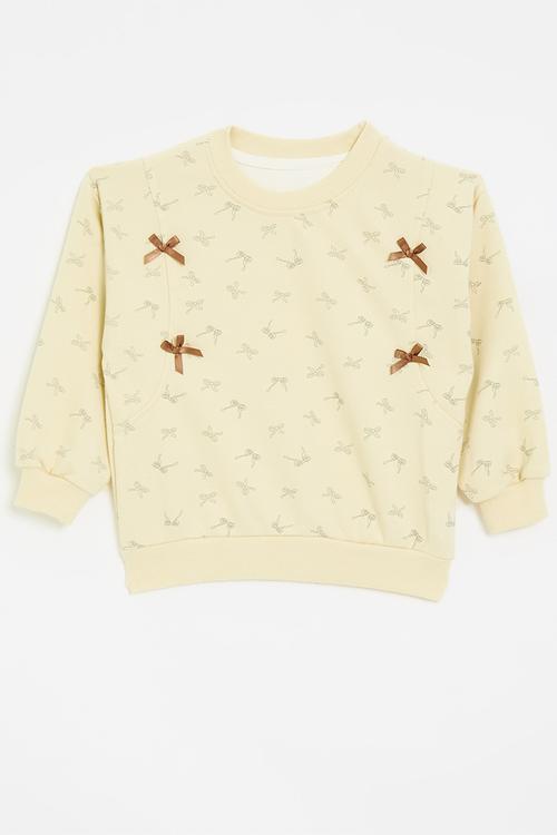 Bow print sweat top - pale yellow