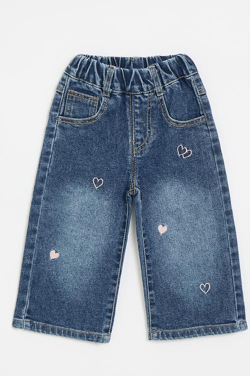 Heart print denim jeans - stonewash