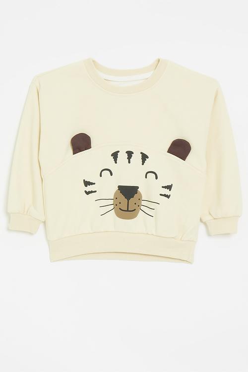 Applique sweat top - ecru