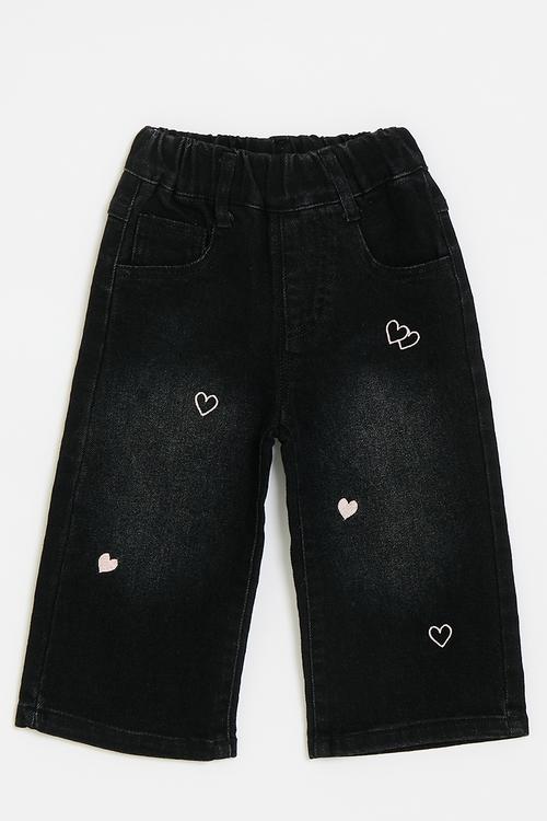Heart print denim jeans - black
