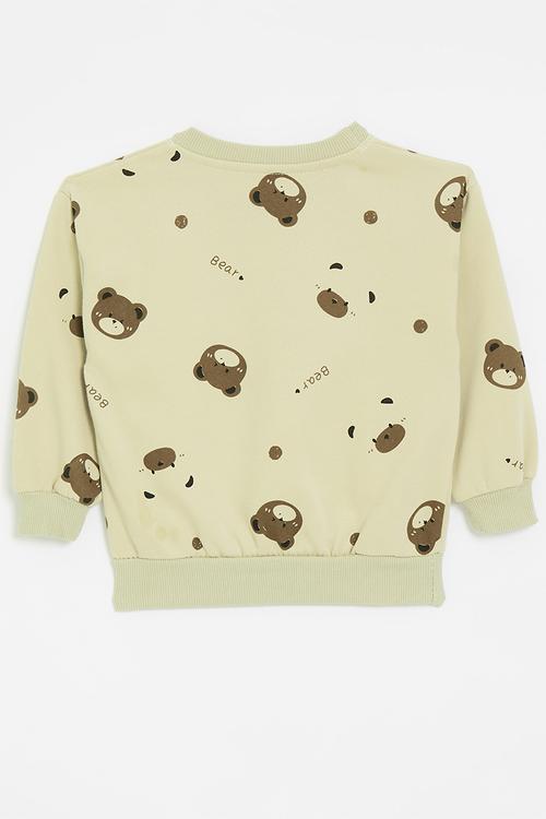 Bear printed sweat top - light sage