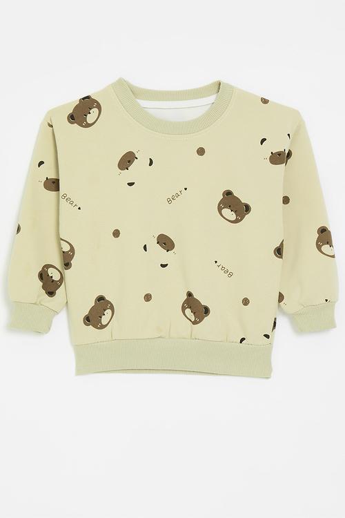 Bear printed sweat top - light sage