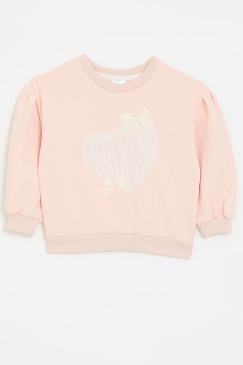 Bow applique sweat top-pink