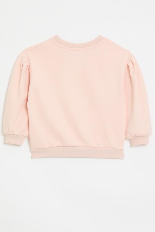 Bow applique sweat top-pink