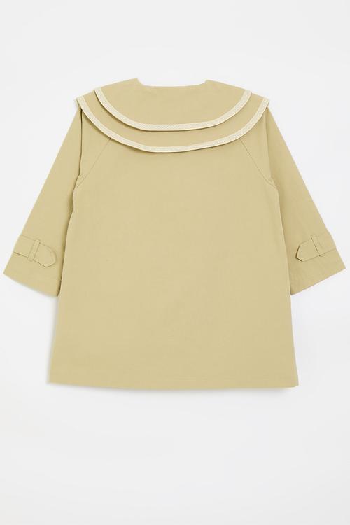 Double pointed flat collar coat - sand brown/white
