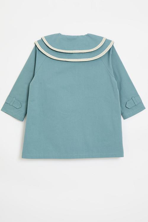 Double pointed flat collar coat - airforce blue/white