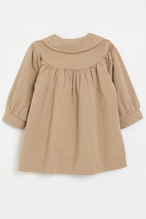 Vintage inspired dress with pointed flat collar - mocha brown