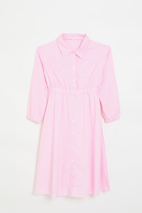 Shirt dress with elasticated waist - pink/white/candy stripes