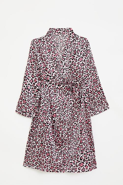 Satin robe - pink leopard print