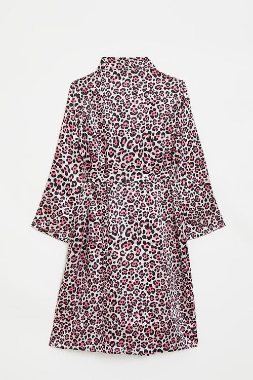 Satin robe - pink leopard print