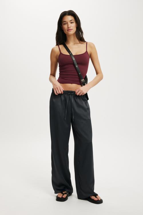 Low waist satin pant - steel onyx