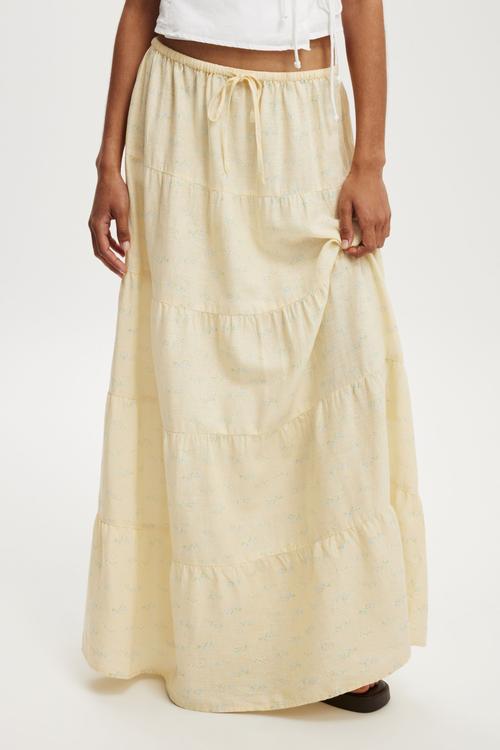 Haven multi tiered maxi skirt - nellie floral vanilla glow