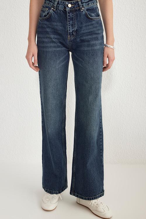 Premium High Waist Wide Leg Jeans - Dark blue