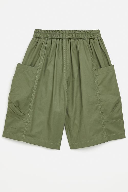 Panelled shorts with large inverted pleat pockets - khaki green