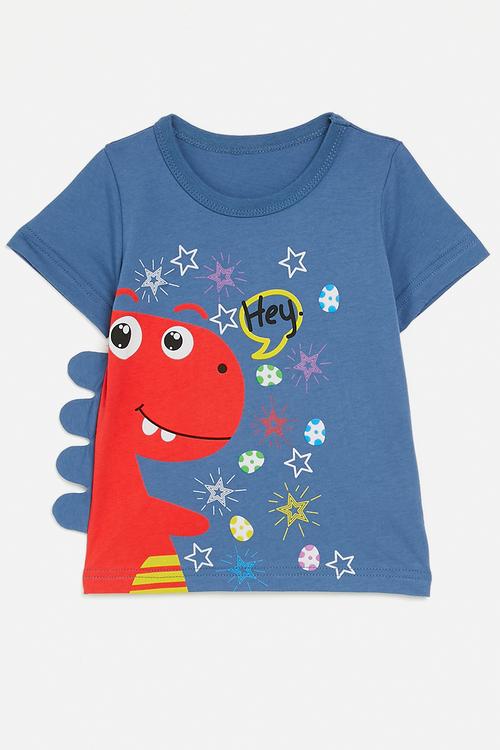 Dino graphic tee with 3D side spikes - bahama blue/hey