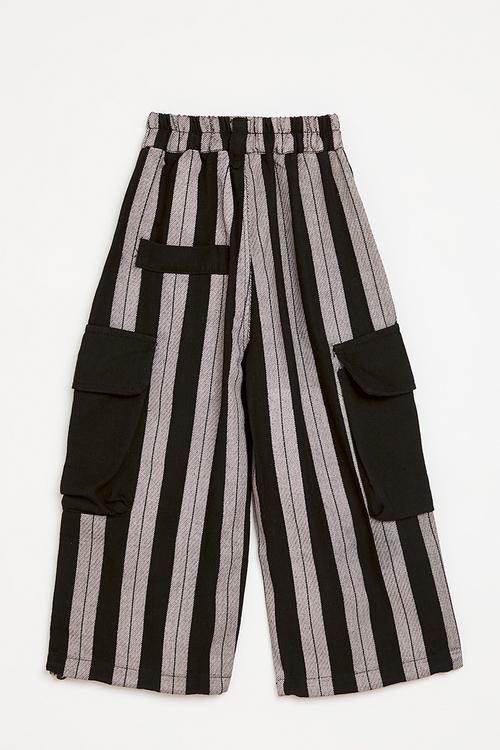 Cargo-style wide leg pants - grey/black stripe