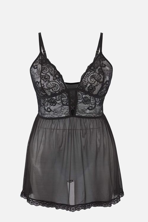 Plus size lace babydoll - black