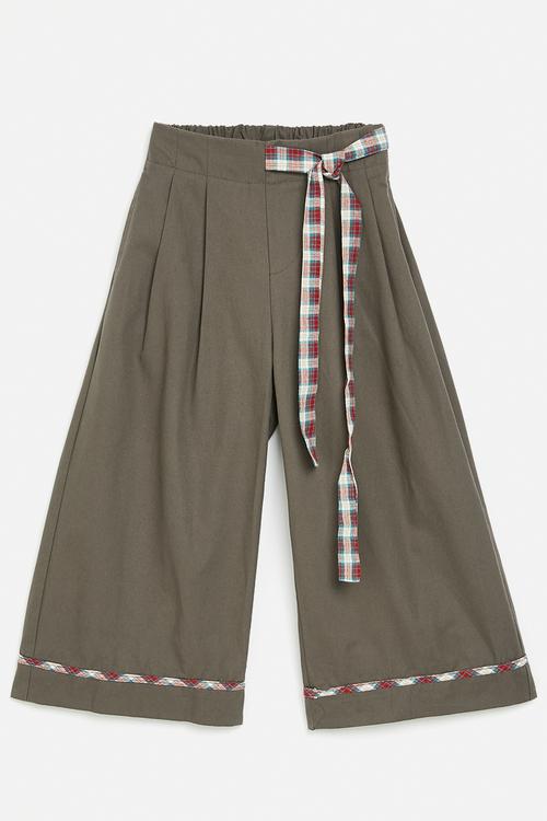 Palazzo pants with belt - dark brown/check