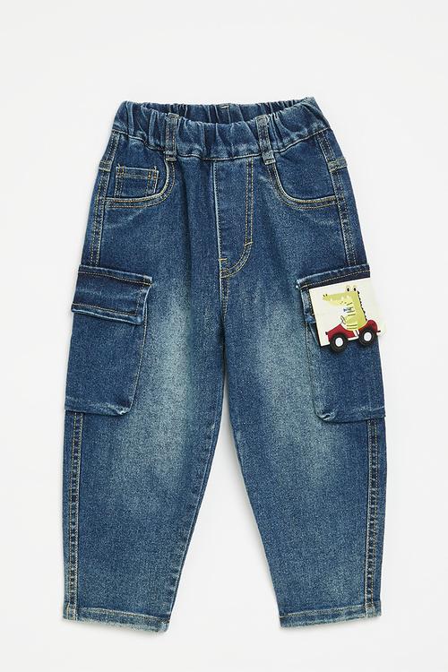 Cargo jeans with croc pocket flap - blue