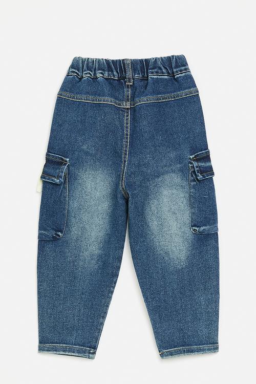 Cargo jeans with croc pocket flap - blue
