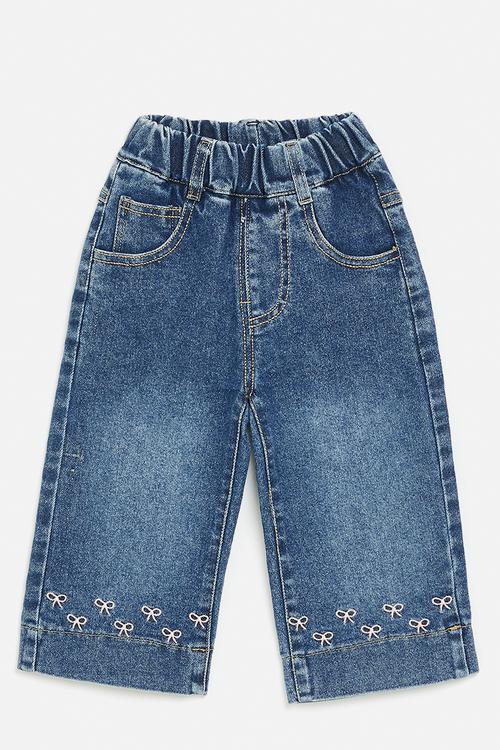 Embroidered bow denim jeans - blue