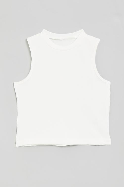Scooped armhole sleeveless tee - white