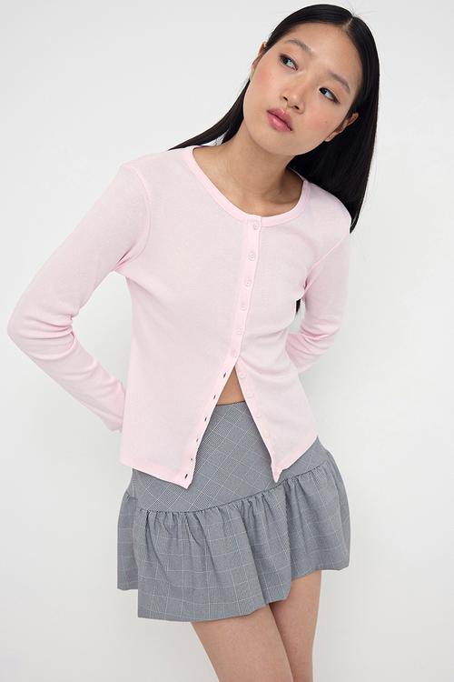 Buttoned Bodycon Stretchy Knitted Blouse - Pink