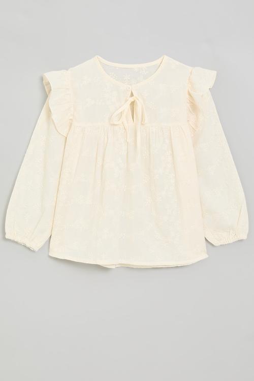 Broderie ruffle sleeve top - seashell