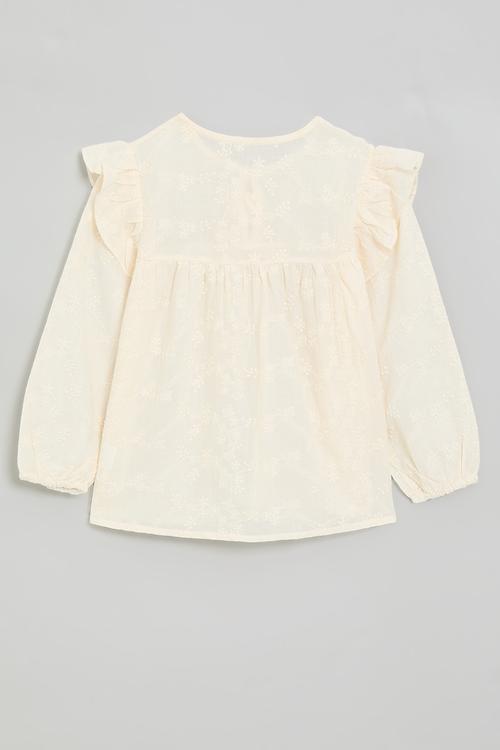 Broderie ruffle sleeve top - seashell