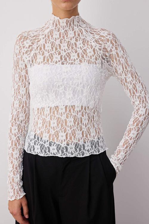 Fitted/Slim Fit Raglan Sleeve Lace Stretch Knitted Blouse - Ecru
