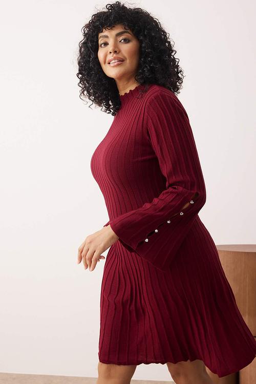Plus size corded accessory  dress - bordeaux