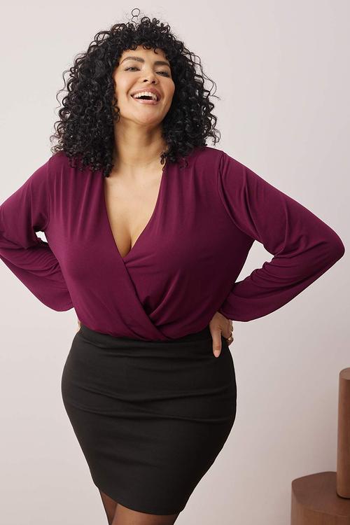 Plus size balloon sleeve blouse - purple