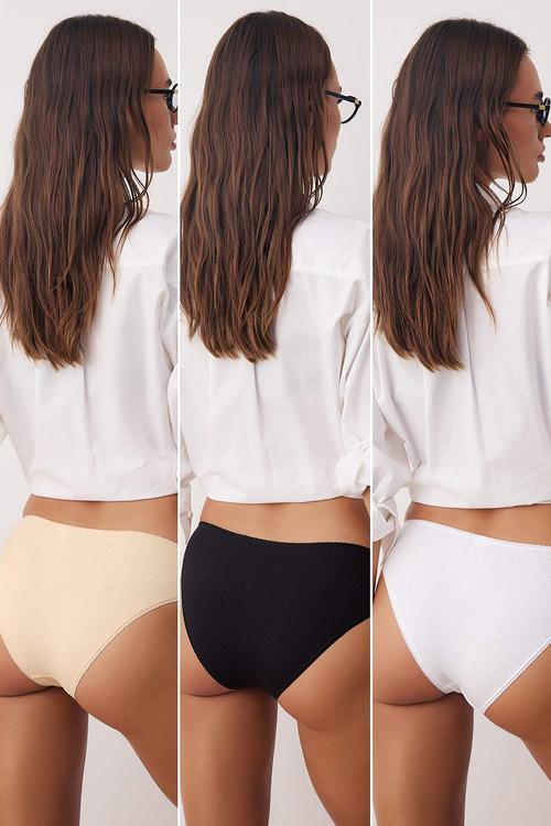 3-Piece ribbed brazilian panties - black-white-skin