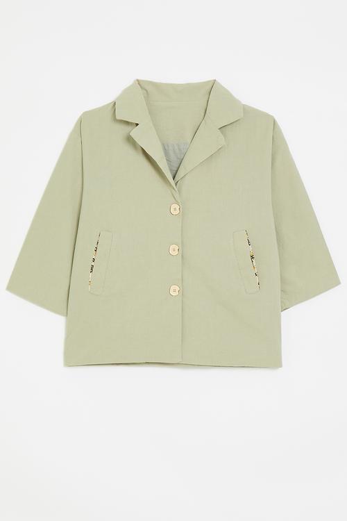 V-neck blazer with welt pockets - calm green