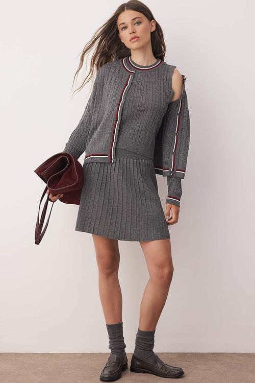 Special Yarn Cardigan-Blouse-Skirt Knitwear Suit Set - Anthracite