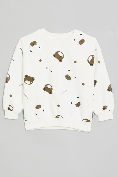 Bear all-over-print sweat top - white