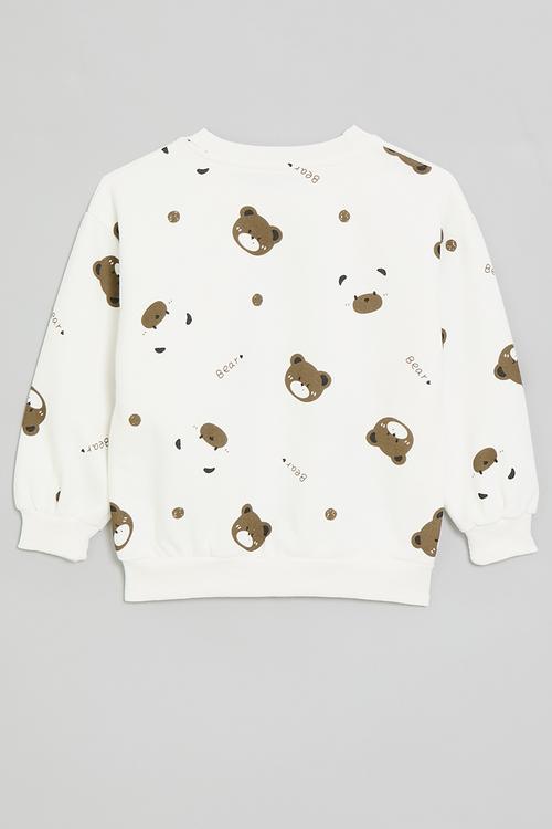 Bear all-over-print sweat top - white
