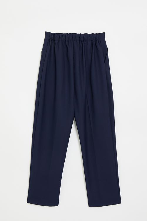 Trousers with reverse pleat - navy blue