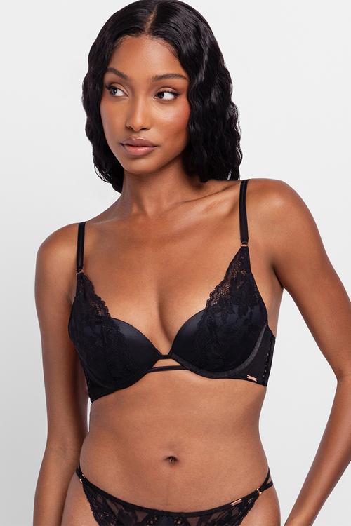 Lyra-satin light padded plunge - black