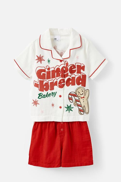 Adult Woven Pj Set Family Christmas - Varsity Red/Gingerbread Bakery