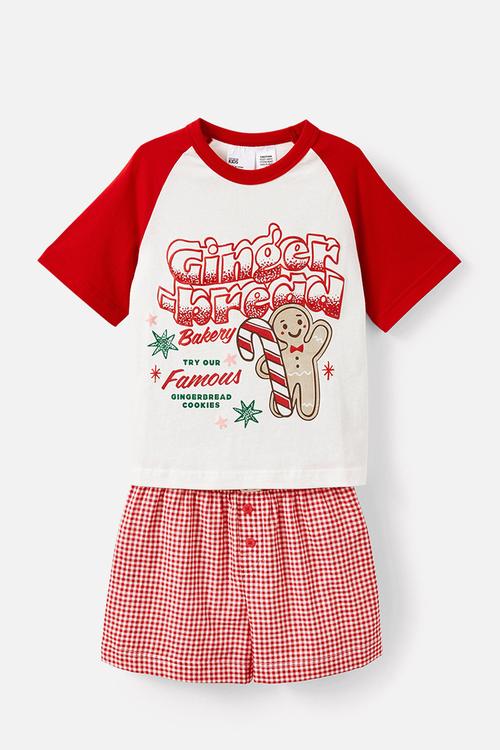 Adult Boxer Pj Set Family Christmas - Varsity Red Gingham/Gingerbread Bakery