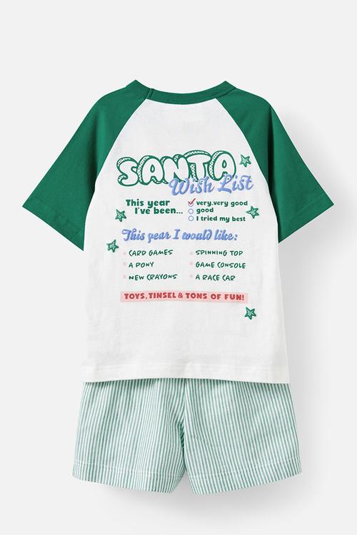 Adult Boxer Pj Set Family Christmas - Deep Mint Pinstripe/Santa Wish List