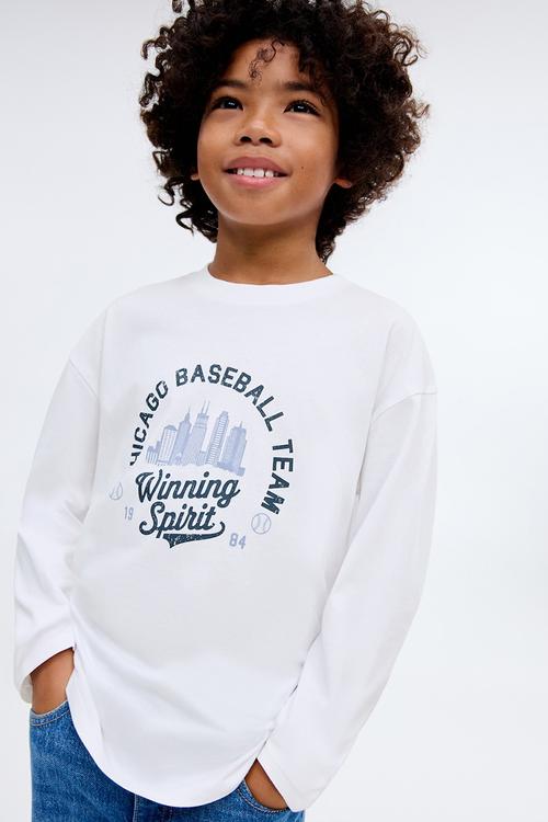 Printed long sleeve t-shirt-white