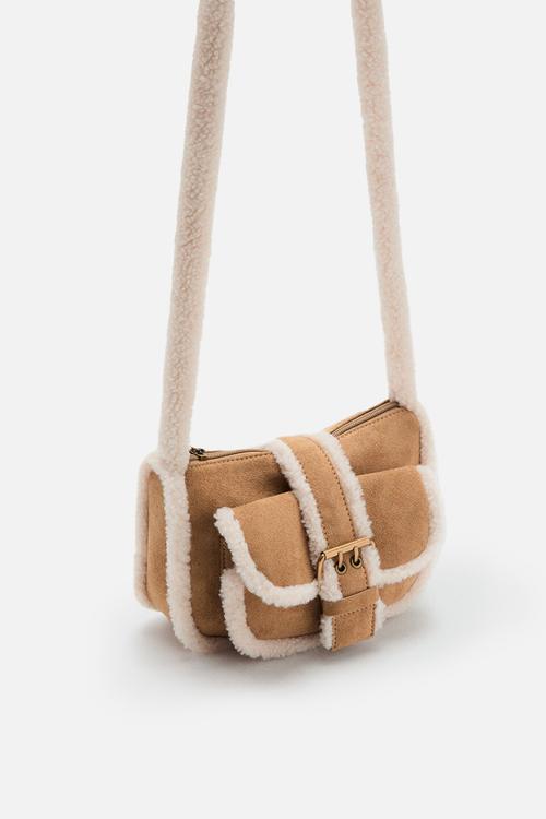 Shearling-effect bag - brown