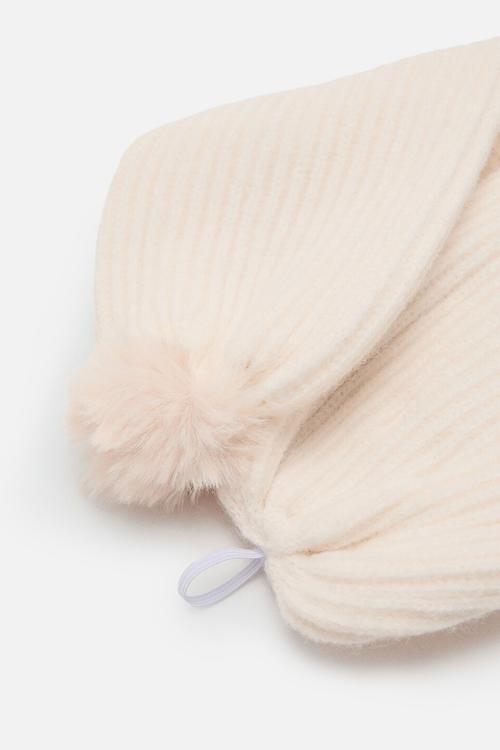 Pompom knit scarf - sand